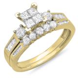 1.20 Carat (ctw) 14K Yellow Gold Princess Round & Baguette Cut Diamond Ladies Bridal Engagement Ring With Matching Band Set 1 1/4 CT