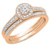 0.50 Carat (ctw) 18K Rose Gold Round Diamond Ladies Halo Style Bridal Engagement Ring With Matching Band Set 1/2 CT