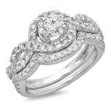 1.50 Carat (Ctw) 10K White Gold Round Diamond Ladies Swirl Bridal Halo Engagement Ring With Matching Band Set 1 1/2 CT