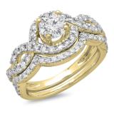 1.50 Carat (Ctw) 14K Yellow Gold Round Diamond Ladies Swirl Bridal Halo Engagement Ring With Matching Band Set 1 1/2 CT