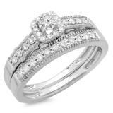 0.50 Carat (ctw) 10K White Gold Round Diamond Ladies Halo Engagement Bridal Ring With Matching Band Set 1/2 CT