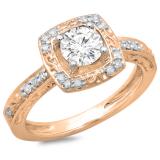 1.00 Carat (ctw) 10K Rose Gold Round Cut Diamond Ladies Vintage Style Halo Bridal Engagement Ring 1 CT