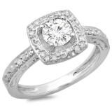 1.00 Carat (ctw) 10K White Gold Round Cut Diamond Ladies Vintage Style Halo Bridal Engagement Ring 1 CT