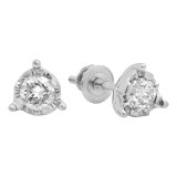 0.60 Carat (ctw) 10K White Gold Round Cut Diamond Ladies Solitaire Bezel Set Stud Earrings