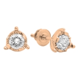 0.60 Carat (ctw) 14K Rose Gold Round Cut Diamond Ladies Solitaire Bezel Set Stud Earrings