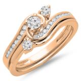 0.50 Carat (ctw) 10K Rose Gold Round Diamond Ladies Bridal Twisted Swirl Engagement Ring With Matching Band Set 1/2 CT