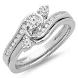 0.50 Carat (ctw) 10K White Gold Round Diamond Ladies Bridal Twisted Swirl Engagement Ring With Matching Band Set 1/2 CT