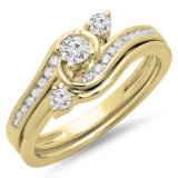 0.50 Carat (ctw) 14K Yellow Gold Round Diamond Ladies Bridal Twisted Swirl Engagement Ring With Matching Band Set 1/2 CT