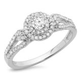 0.60 Carat (ctw) 14K White Gold Round Cut Diamond Ladies Split Shank Vintage Style Bridal Halo Engagement Ring