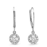 0.55 Carat (ctw) 14K White Gold Round Cut Diamond Ladies Cluster Halo Style Drop Earrings 1/2 CT