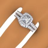 2.00 Carat (ctw) 18K White Gold Princess & Round Diamond Ladies Halo Style Bridal Engagement Ring Matching Band Set 2 CT