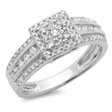 0.75 Carat (ctw) 14K White Gold Round Cut Diamond Ladies Cluster Style Bridal Halo Engagement Ring 3/4 CT