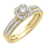 0.55 Carat (ctw) 10K Yellow Gold Round Cut Diamond Ladies Halo Engagement Bridal Ring With Matching Band Set 1/2 CT