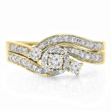 0.65 Carat (ctw) 10K Yellow Gold Round Diamond Ladies Twisted Swirl Bridal Halo Engagement Ring With Matching Band Set