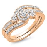 0.65 Carat (ctw) 14K Rose Gold Round Diamond Ladies Twisted Swirl Bridal Halo Engagement Ring With Matching Band Set