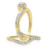 0.65 Carat (ctw) 14K Yellow Gold Round Diamond Ladies Twisted Swirl Bridal Halo Engagement Ring With Matching Band Set
