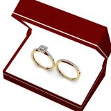 0.25 Carat (ctw) 14K Yellow Gold Princess & Round Diamond Ladies Milgrain Bridal Halo Engagement Ring With Matching Band Set 1/4 CT