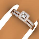 0.25 Carat (ctw) 18K Rose Gold Princess & Round Diamond Ladies Milgrain Bridal Halo Engagement Ring With Matching Band Set 1/4 CT
