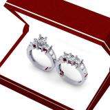 3.10 Carat (ctw) 10K White Gold Princess & Round Diamond Ladies Bridal 3 Stone Engagement Ring With Matching Band Set 3 1/10 CT