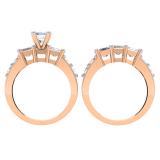 3.10 Carat (ctw) 14K Rose Gold Princess & Round Diamond Ladies Bridal 3 Stone Engagement Ring With Matching Band Set 3 1/10 CT