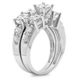 3.10 Carat (ctw) 14K White Gold Princess & Round Diamond Ladies Bridal 3 Stone Engagement Ring With Matching Band Set 3 1/10 CT