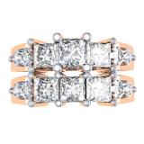 3.10 Carat (ctw) 18K Rose Gold Princess & Round Diamond Ladies Bridal 3 Stone Engagement Ring With Matching Band Set 3 1/10 CT