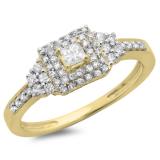 0.45 Carat (ctw) 10K Yellow Gold Princess & Round Diamond Ladies Bridal Halo Engagement Ring 1/2 CT