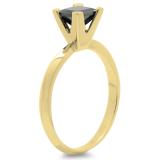 1.00 Carat (ctw) 14K Yellow Gold Princess Cut Black Diamond Ladies Solitaire Bridal Engagement Ring 1 CT
