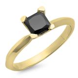 1.00 Carat (ctw) 18K Yellow Gold Princess Cut Black Diamond Ladies Solitaire Bridal Engagement Ring 1 CT