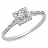 0.40 Carat (ctw) 14K White Gold Princess & Round Cut Diamond Ladies Bridal Halo Engagement Ring