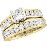 2.00 Carat (ctw) 14K Yellow Gold Princess & Round Cut Diamond Ladies Bridal Engagement Ring With Matching Band Set 2 CT