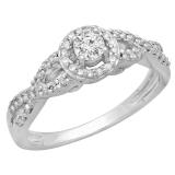 0.50 Carat (ctw) 14K White Gold Round Diamond Ladies Swirl Split Shank Bridal Halo Style Engagement Ring 1/2 CT