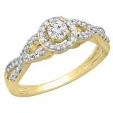 0.50 Carat (ctw) 14K Yellow Gold Round Diamond Ladies Swirl Split Shank Bridal Halo Style Engagement Ring 1/2 CT