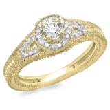 0.50 Carat (ctw) 14K Yellow Gold Round Diamond Ladies Split Shank Bridal Vintage Halo Style Engagement Ring 1/2 CT