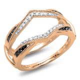 0.50 Carat (ctw) 14K Rose Gold Round Black & White Diamond Ladies Anniversary Wedding Band Enhancer Guard Double Ring 1/2 CT