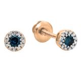 0.20 Carat (ctw) 10K Rose Gold Round Blue & White Diamond Ladies Cluster Halo Style Stud Earrings 1/5 CT