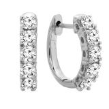 0.50 Carat (ctw) 10K White Gold Real Round Cut White Diamond Ladies Huggies Hoop Earrings 1/2 CT