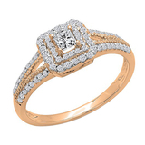 0.50 Carat (ctw) 14K Rose Gold Princess & Round Cut Diamond Ladies Split Shank Bridal Halo Engagement Ring 1/2 CT