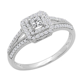 0.50 Carat (ctw) 14K White Gold Princess & Round Cut Diamond Ladies Split Shank Bridal Halo Engagement Ring 1/2 CT