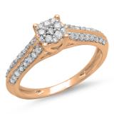 0.50 Carat (ctw) 14K Rose Gold Round Cut Diamond Ladies Bridal Cluster Engagement Ring 1/2 CT