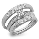 0.08 Carat (ctw) 10K White Gold Round White Diamond Men & Women's Engagement Ring Bridal Trio Set