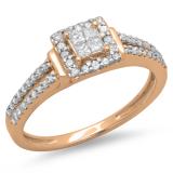 0.45 Carat (ctw) 14K Rose Gold Princess & Round Cut Diamond Ladies Split Shank Bridal Engagement Ring 1/2 CT