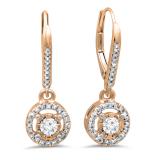 0.50 Carat (ctw) 14K Rose Gold Round Cut Diamond Ladies Cluster Halo Style Dangling Drop Earrings 1/2 CT