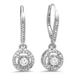0.50 Carat (ctw) 14K White Gold Round Cut Diamond Ladies Cluster Halo Style Dangling Drop Earrings 1/2 CT