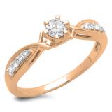 0.33 Carat (ctw) 10K Rose Gold Round Cut Diamond Ladies Bridal Solitaire With Accents Engagement Ring 1/3 CT