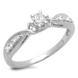 0.33 Carat (ctw) 10K White Gold Round Cut Diamond Ladies Bridal Solitaire With Accents Engagement Ring 1/3 CT