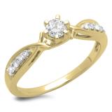 0.33 Carat (ctw) 10K Yellow Gold Round Cut Diamond Ladies Bridal Solitaire With Accents Engagement Ring 1/3 CT
