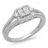 0.45 Carat (ctw) 14K White Gold Princess & Round Cut Diamond Ladies Split Shank Bridal Engagement Ring 1/2 CT