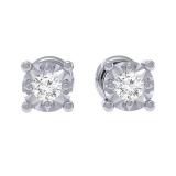 0.20 Carat (ctw) Sterling Silver Round Cut Diamond Ladies Solitaire Bezel Set Stud Earrings 1/5 CT