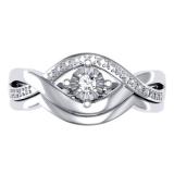 0.10 Carat (ctw) Sterling Silver Round Cut Diamond Ladies Crossover Swirl Bridal Engagement Ring With Matching Band Set 1/10 CT
